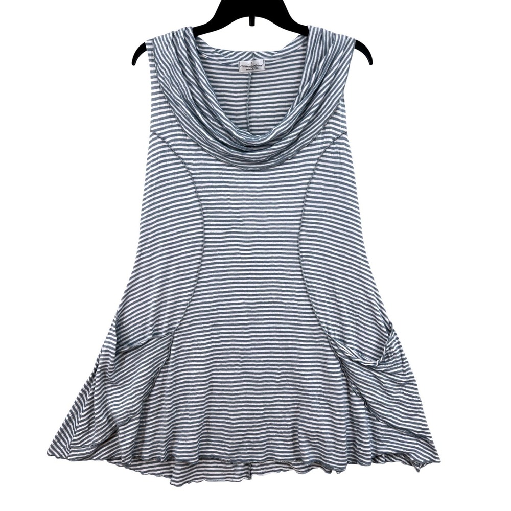 Vine Street Striped Cowl Neck Tunic Size S Blue White Pockets Sleeveless Coastal